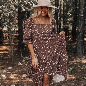 Red Dress Boutique Brown Polka Dot Midi Dress